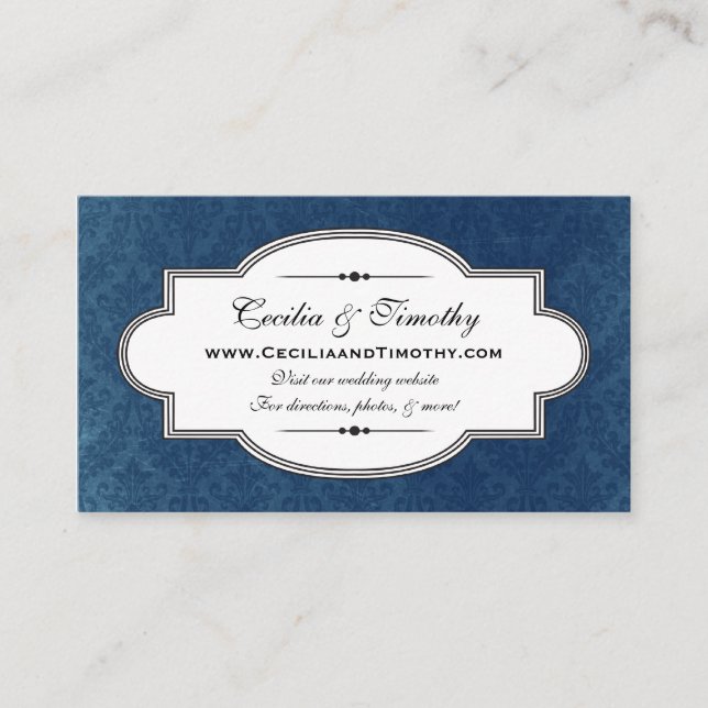 Classy Damask Wedding Website tarjeta de presentac (Anverso)