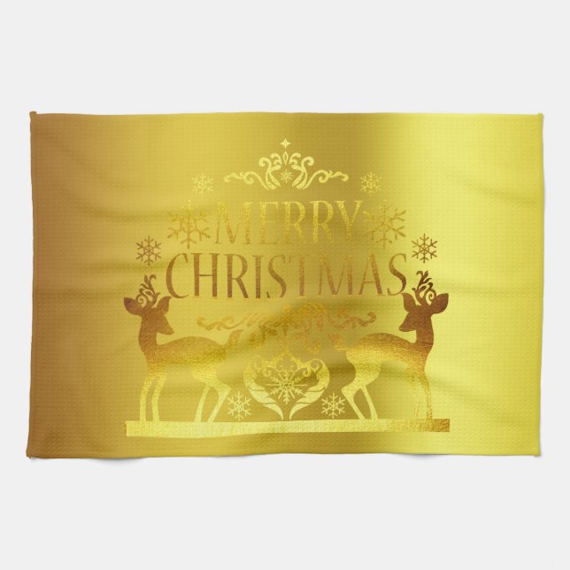 Classy Faux Gold Merry Christmas Kitchen Toalla (Horizontal)
