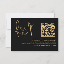 Classy Gold Script Negro QR Boda de código RSVP