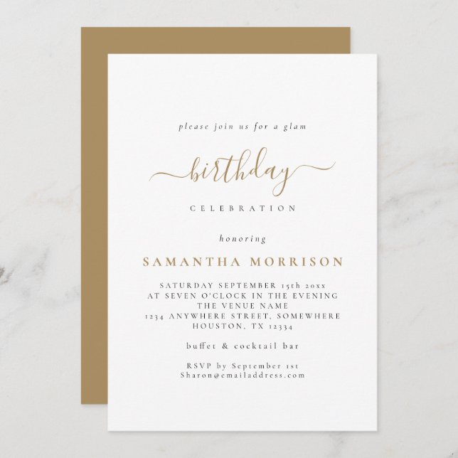 Classy Gold White Cualquier Invitación de Cumpleañ (Anverso / Reverso)