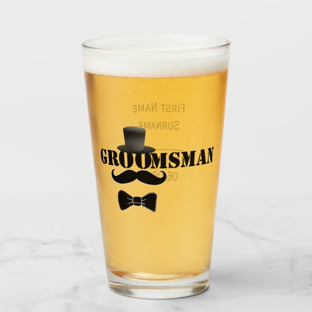 Classy Groomsman Mustache Top Hat Personalizado (Anverso (lleno))