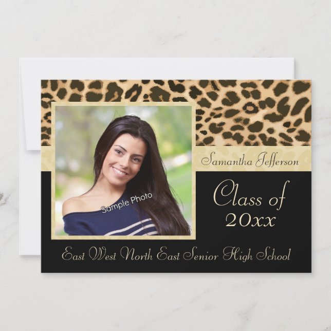Classy Leopard Print Photo Graduation Invitación (Anverso)