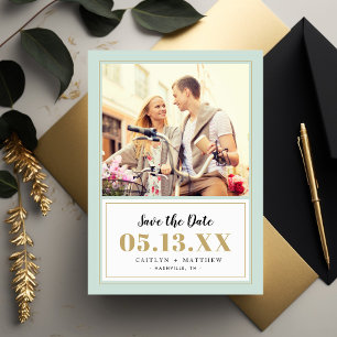 Classy Mint y Gold Photo Save the Date