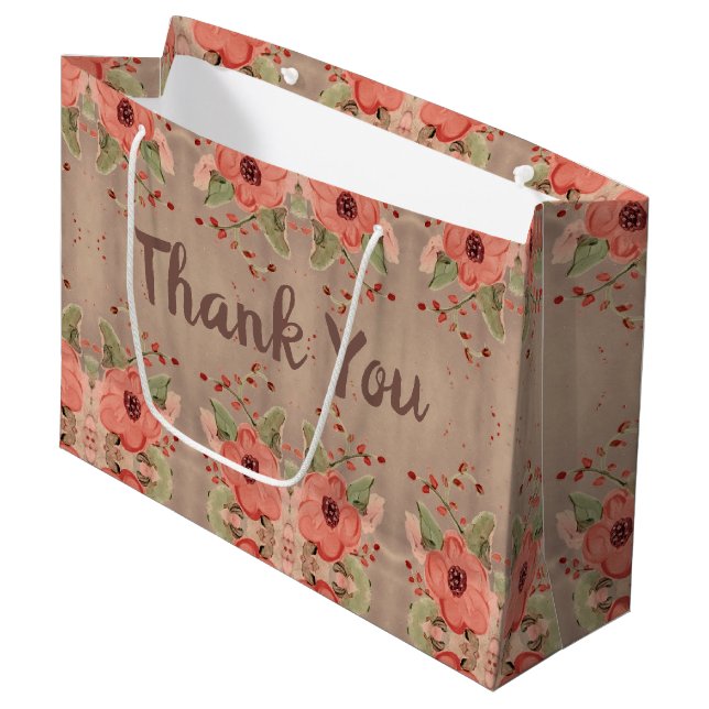 Classy Red Floral Gracias Bolsa De Regalos (Angulo Anverso)