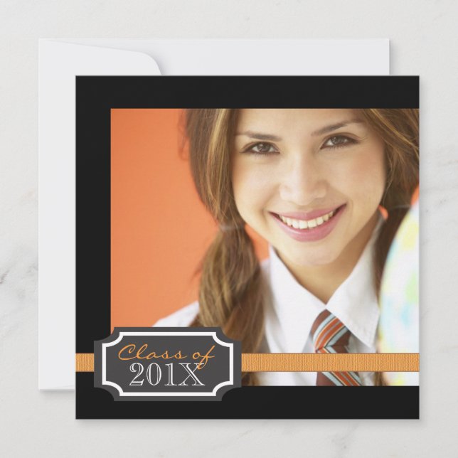 Classy Ribbon Square Photo Graduation Invitación (Anverso)