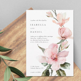 Classy Watercolor Magnolia Wedding Invitación