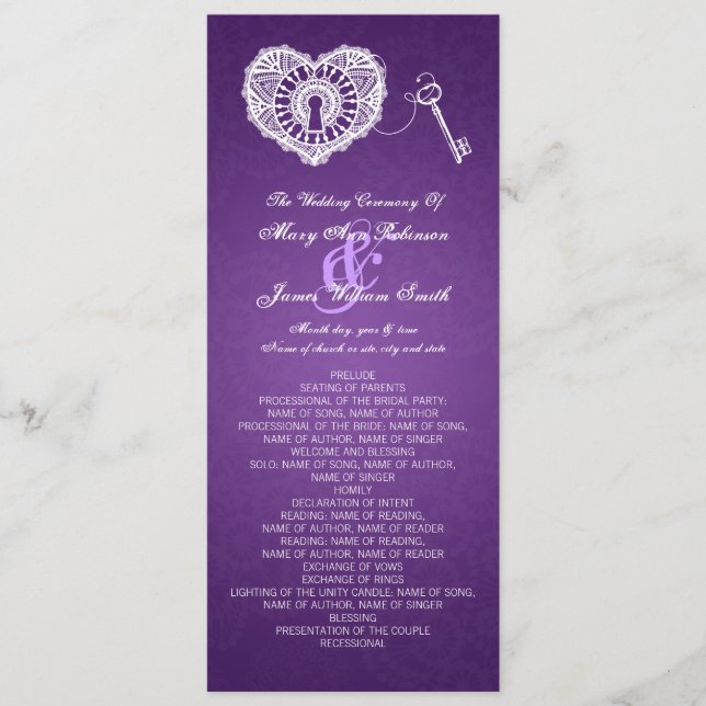 Clave Del Programa De Boda Para Mi Púrpura Corazón (Anverso)