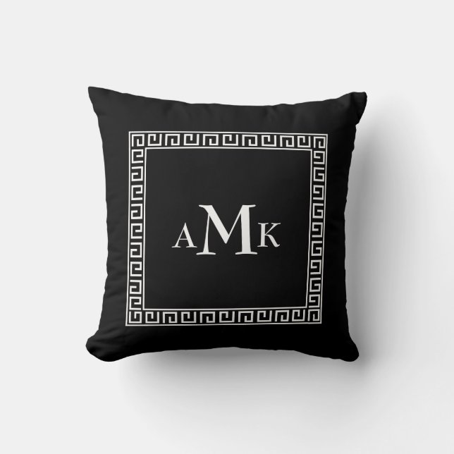 Clave griega negra | Cojín decorativo monogramado (Anverso)