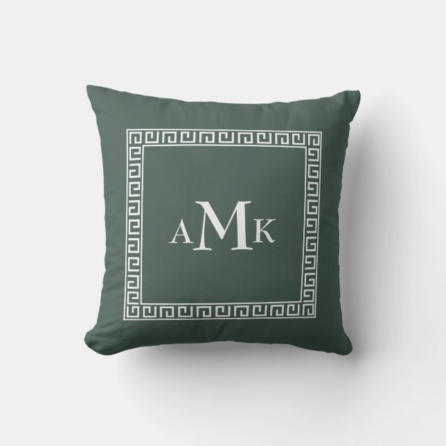 Clave griega verde | Cojín decorativo monogramado (Anverso)