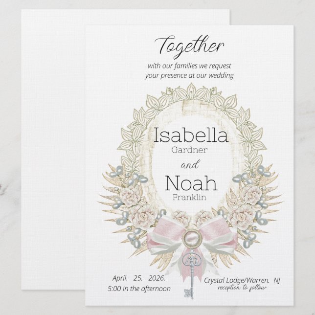 Clave para su elegante corazón Invitación a la bod (Anverso / Reverso)