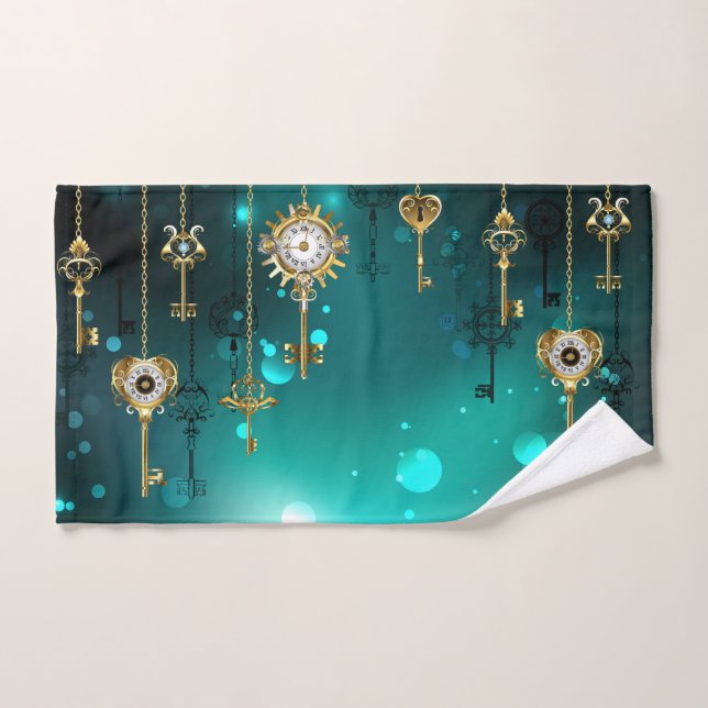 Claves de esqueleto antiguas sobre fondo verde (Toalla de mano)