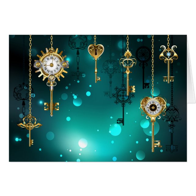 Claves de esqueleto antiguas sobre fondo verde (Anverso (Horizontal))