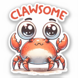 Clawsome Funny Kawaii Crab Pun Pegatina