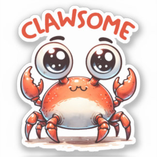 Clawsome Funny Kawaii Crab Pun Pegatina