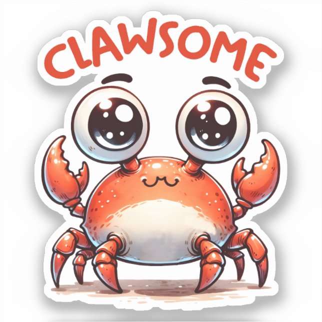 Clawsome Funny Kawaii Crab Pun Pegatina (Anverso)