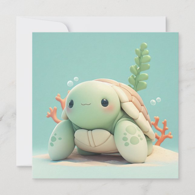 Clay Sea Turtle in Underwater Coral Reef Postcard (Anverso)