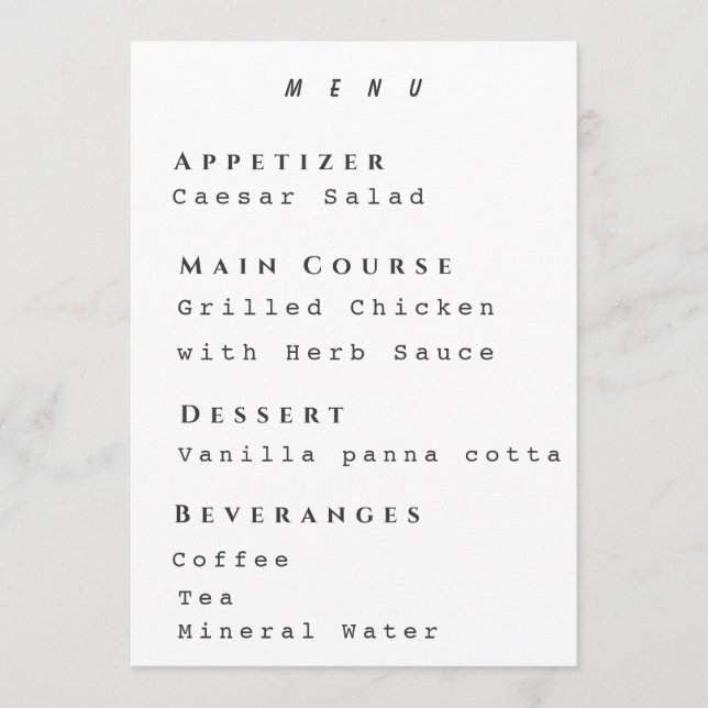 Clean Menu Template Modern Simple Reseption (Anverso)