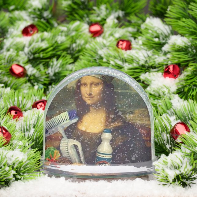 Cleaner Mona Lisa holding cleaning tools Da Vinci  (Navidad)