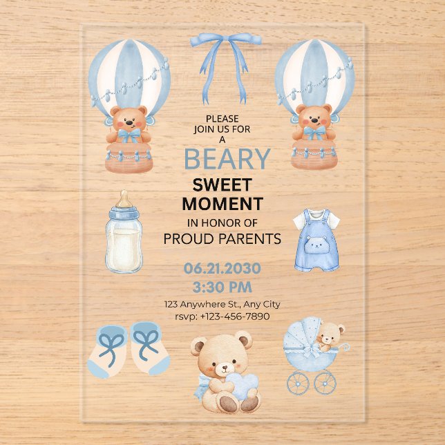 CLEAR BLUE 5X7 INVITACIÓN DE DUCHA DE BEBÉ ACRÍLIC (Anverso)