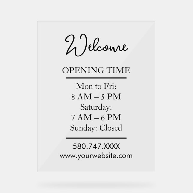 Clear Modern Small Business Hours Display (Anverso)