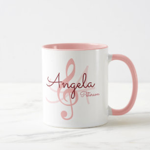 clef de trébol rosado monograma, taza de música pa
