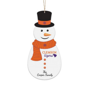 Clemson Tigers Small Snowman Christmas Ornament