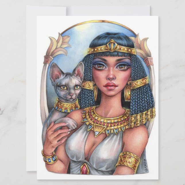 Cleo Goddess Sphynx Cat Queen Fantasy Art Card (Anverso)