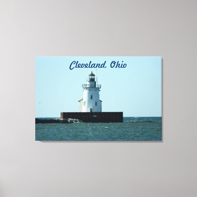 Cleveland, OH Lighthouse Impresión de tela envuelt (Anverso)