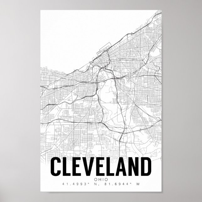 Cleveland Ohio Minimalista Mapa Poster de arte (Frente)