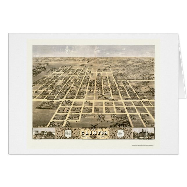 Clinton, mapa panorámico de IL - 1869 (Anverso (Horizontal))