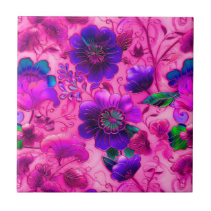 Cloisonne teja de patrón floral púrpura rosa