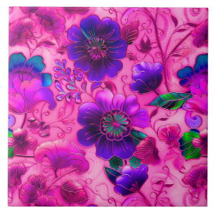 Cloisonne teja de patrón floral púrpura rosa