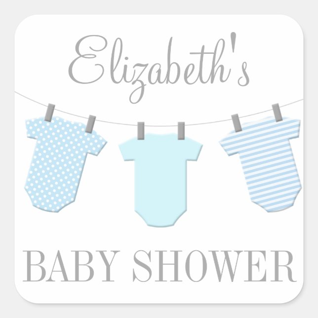 Clothesline Baby Blues Boy Baby Shower Pegatina (Anverso)