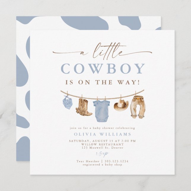 Clothesline Blue Baby Little Cowboy Baby Shower (Anverso / Reverso)