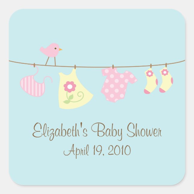 Clotheslines Baby Girl Baby Shower Pegatina (Anverso)