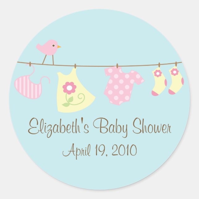 Clotheslines Baby Girl Baby Shower Pegatina (Anverso)