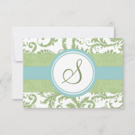 Clover Green y Aqua Damask Wedding RSVP