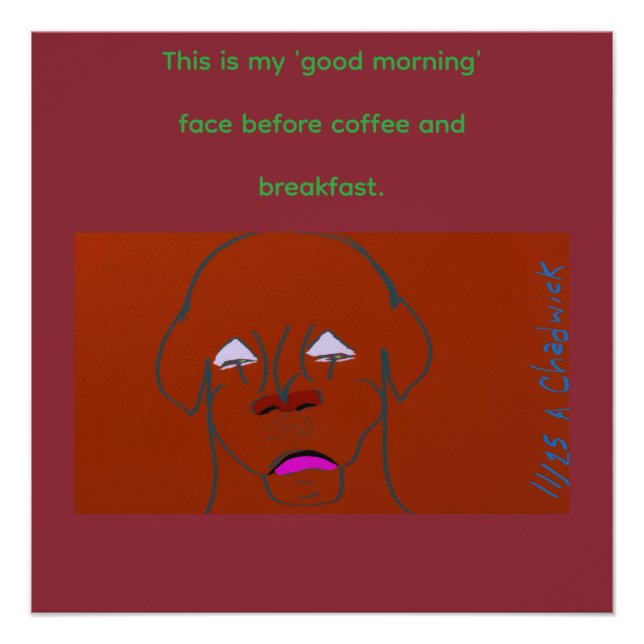 Clown-Faced Dog Cartoon Sketch Glossy Poster (Anverso)