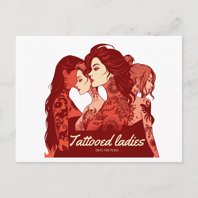 Club de damas de tatuaje, postal de diseño rojo (Anverso)