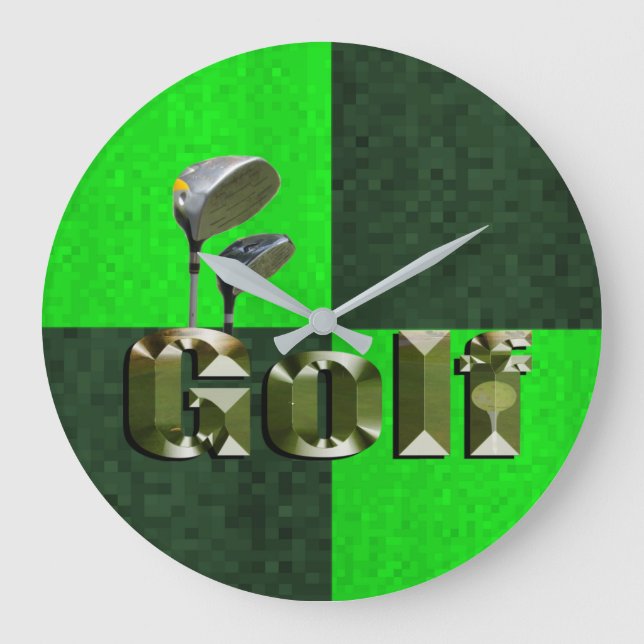 Clubes de golf de mosaico verde, reloj de pared (Anverso)