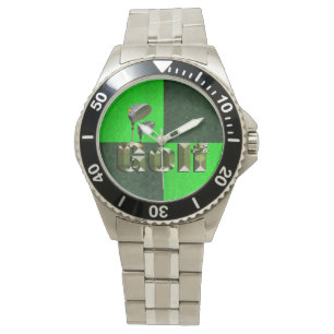 Clubes de golf de mosaico verde, reloj de pulsera