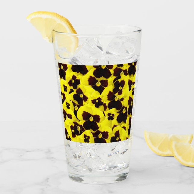 Clúster De Pansy Amarillo Y Marrón, Vidrio Bebido (Anverso (hielo))