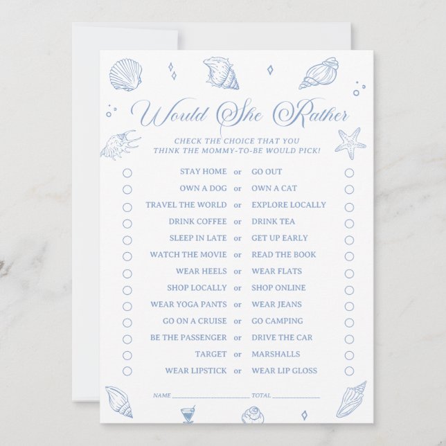 Coastal Baby Shower Prefiere Tarjeta De Juego (Anverso)