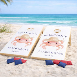 Coastal Beach House Pink Crab Blue Family Name