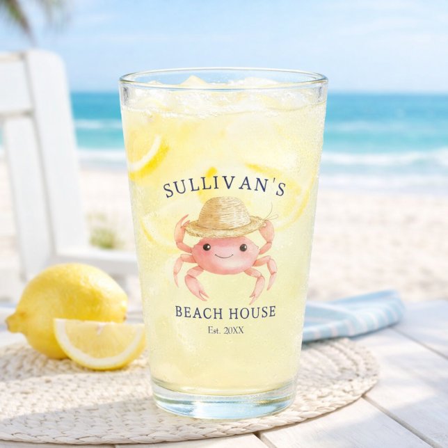 Coastal Beach House Pink Crab Blue Family Name (Subido por el creador)