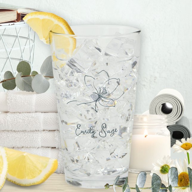 Coastal Blue Floral Line Art Minimalist Zen (Minimalist Floral Line Art Zen Coastal Blue Glass ©Susanne Sachers - Sunny Wanderlust 🌞✈️)