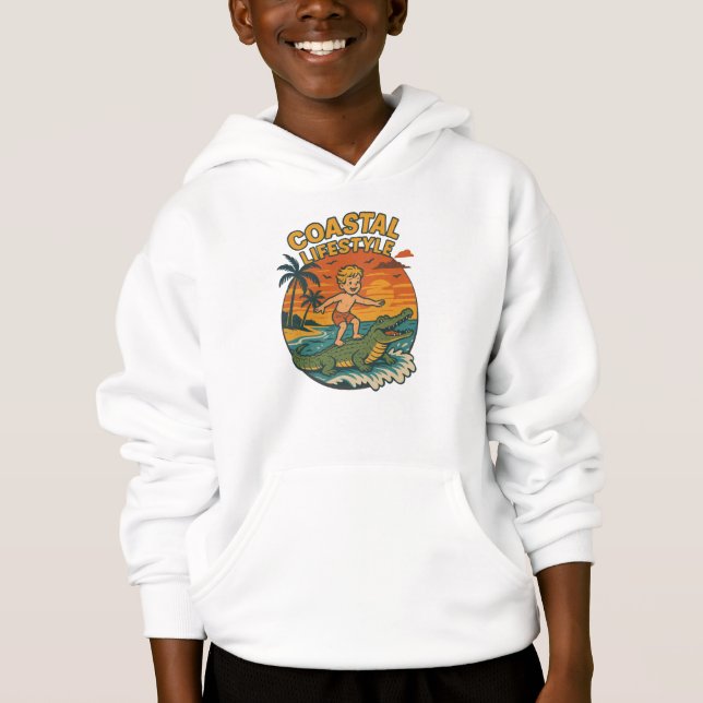 Coastal Lifestyle Gator Surfing -Retro Beach Kid's (Anverso)