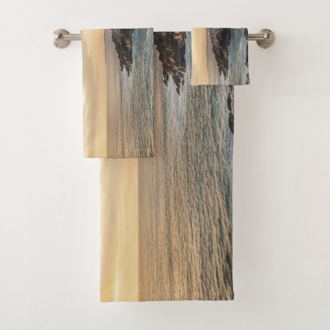 Coastal Lighthouse Sunset 3-Piece Bath Towel Set (In situ)