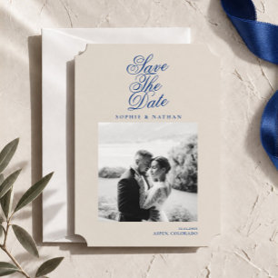 Cobalt Blue Tarjeta de Anuncio de Fecha de Boda co