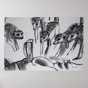 Cobra que atesta de Meerkats - impresión del arte